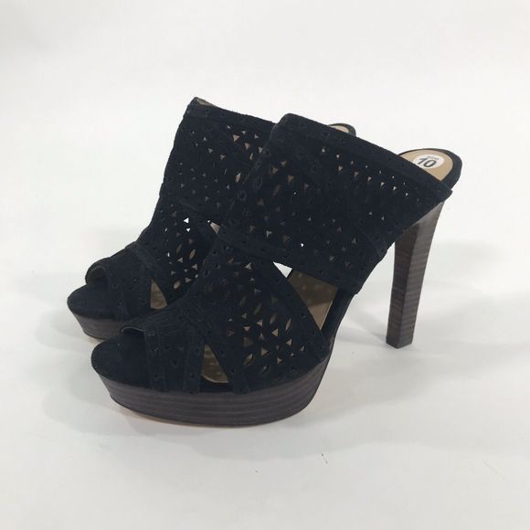 BCBG Max Azria Galinaa Black Open Toe Suede‎ Platform Sandal Heels 10 - Picture 1 of 9